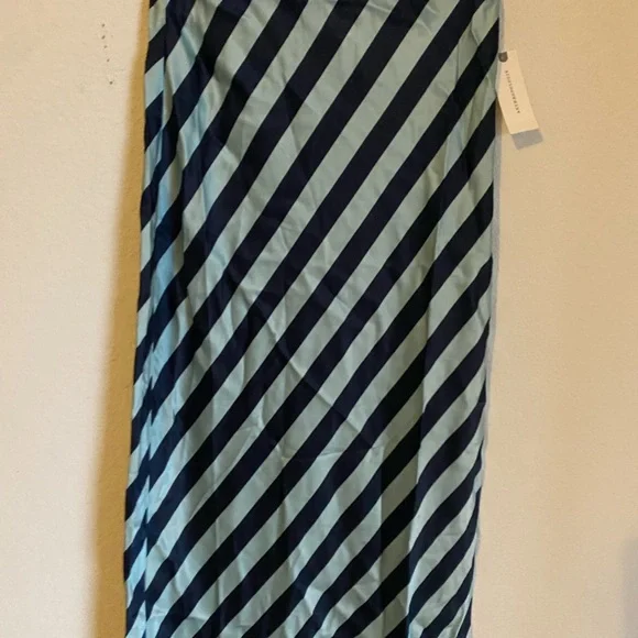Anthropologie Texco Satin Blue Diagonal Stripe Boho Coquette Maxi Skirt XXS - Picture 4 of 13